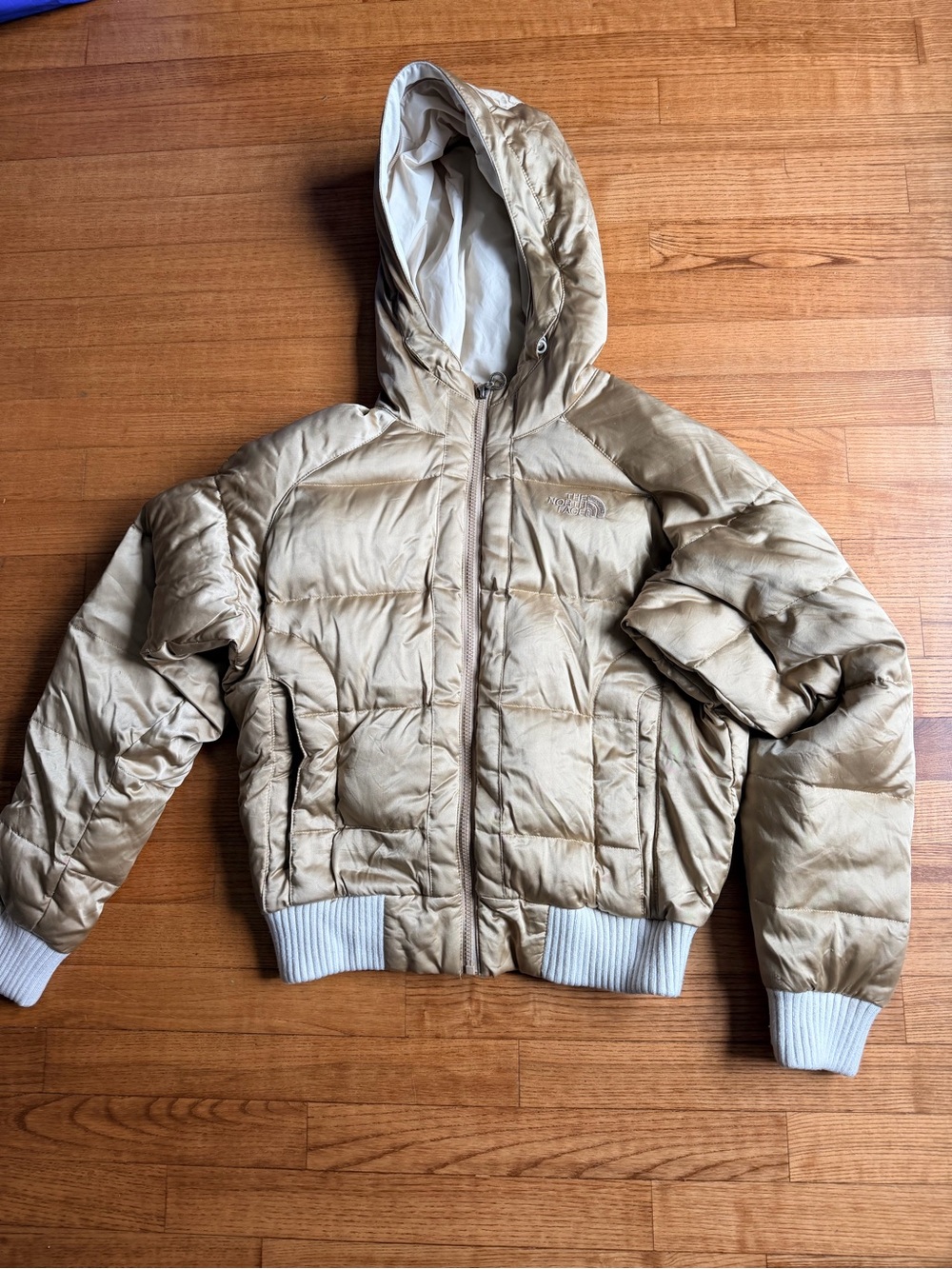VTG Y2K The North Face Metallic Gold Goose Down Puffer Bomber Jacket Hooded M